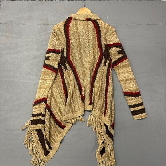 Ralph Lauren Southwestern Boho Fringe Aztec Knit Linen Wool Cardigan S/M - Picture 2 of 3